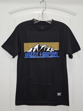 Grizzly Griptape Black Mountain Logo Tee Small New Men's Graphic Print
